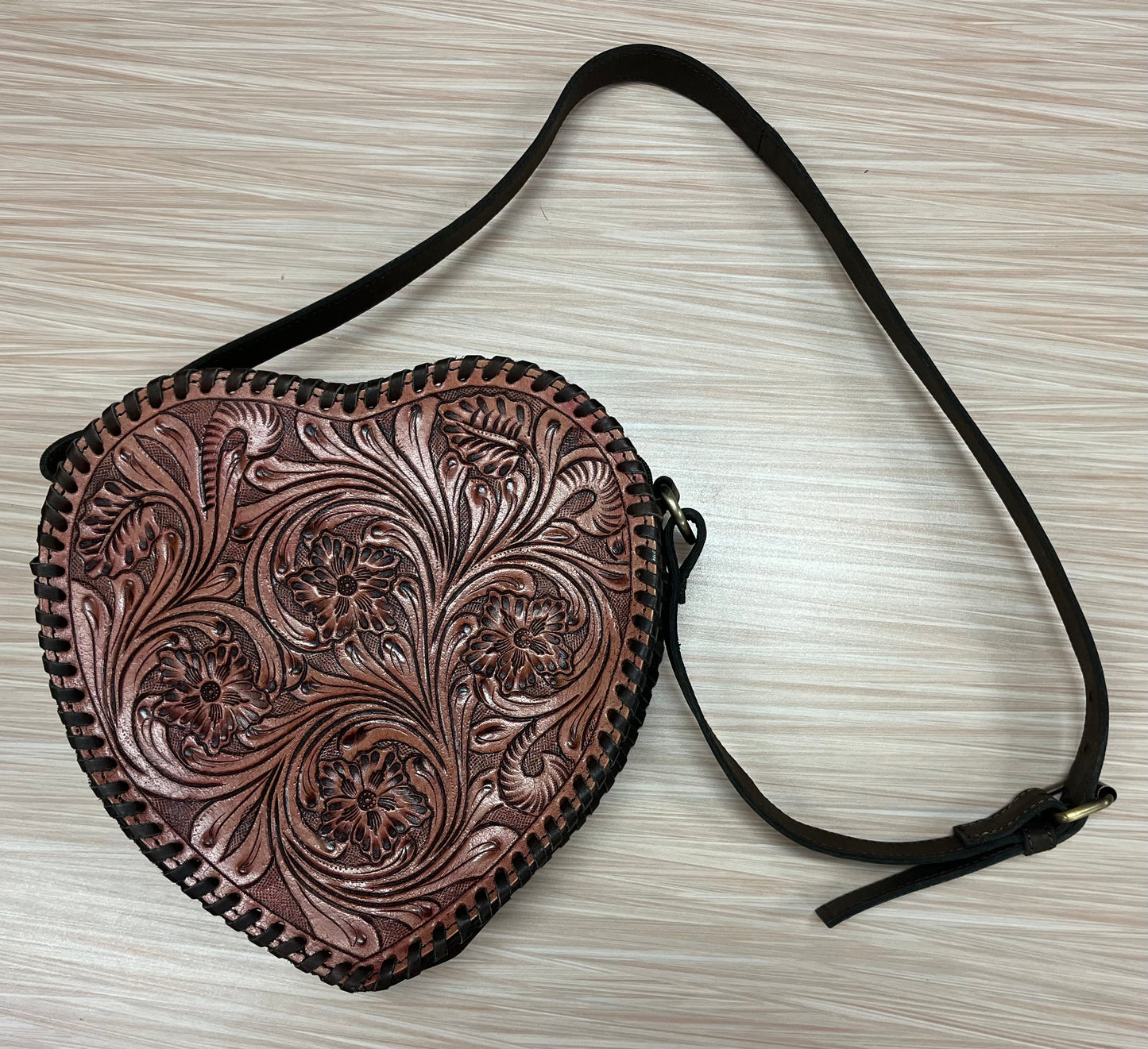 Western Handbag-Heart Shape Tooled Leather