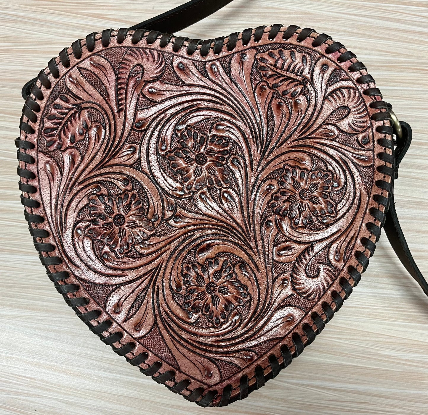 Western Handbag-Heart Shape Tooled Leather
