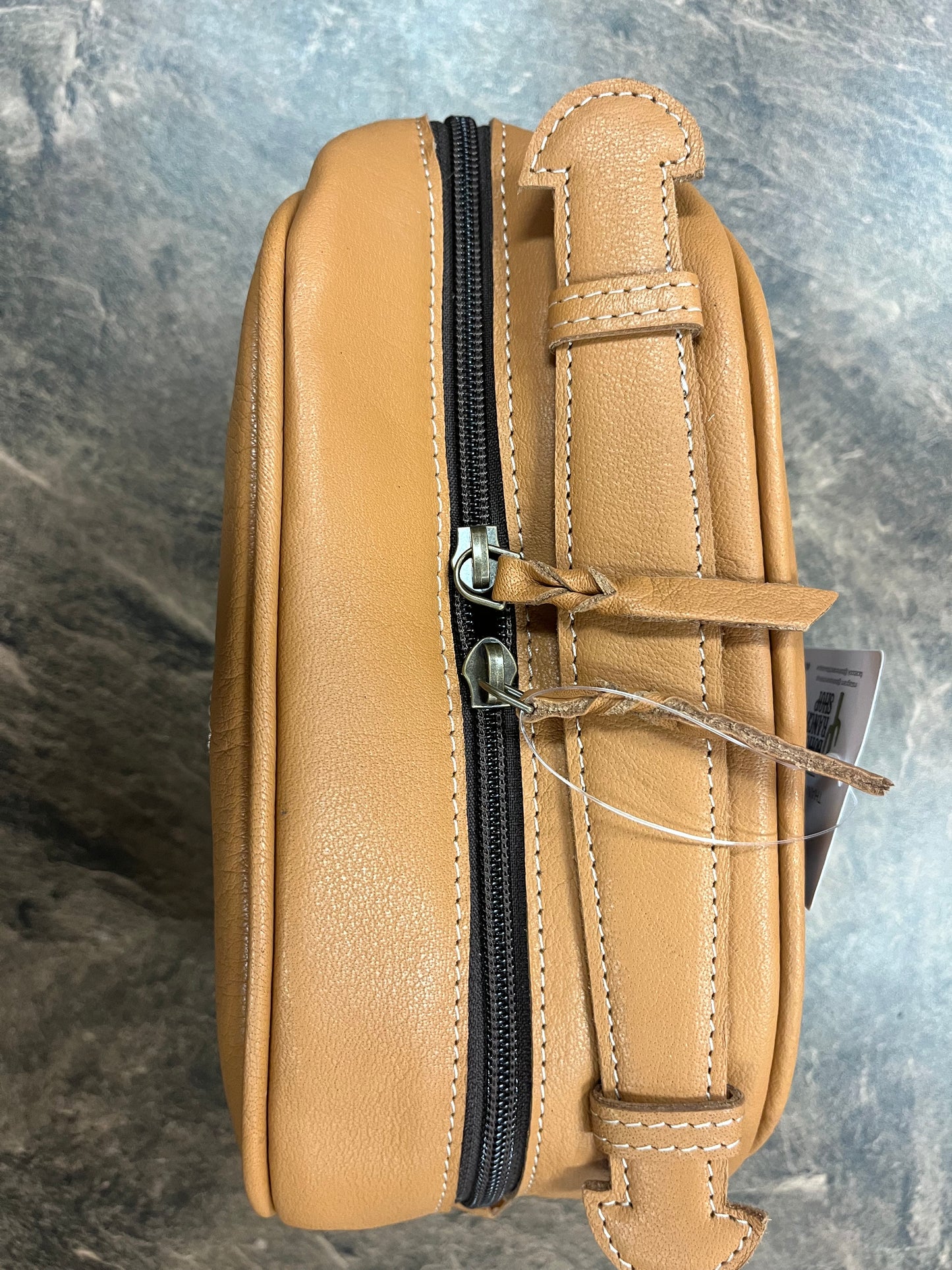 Makeup Shaving Bag Tan Leather