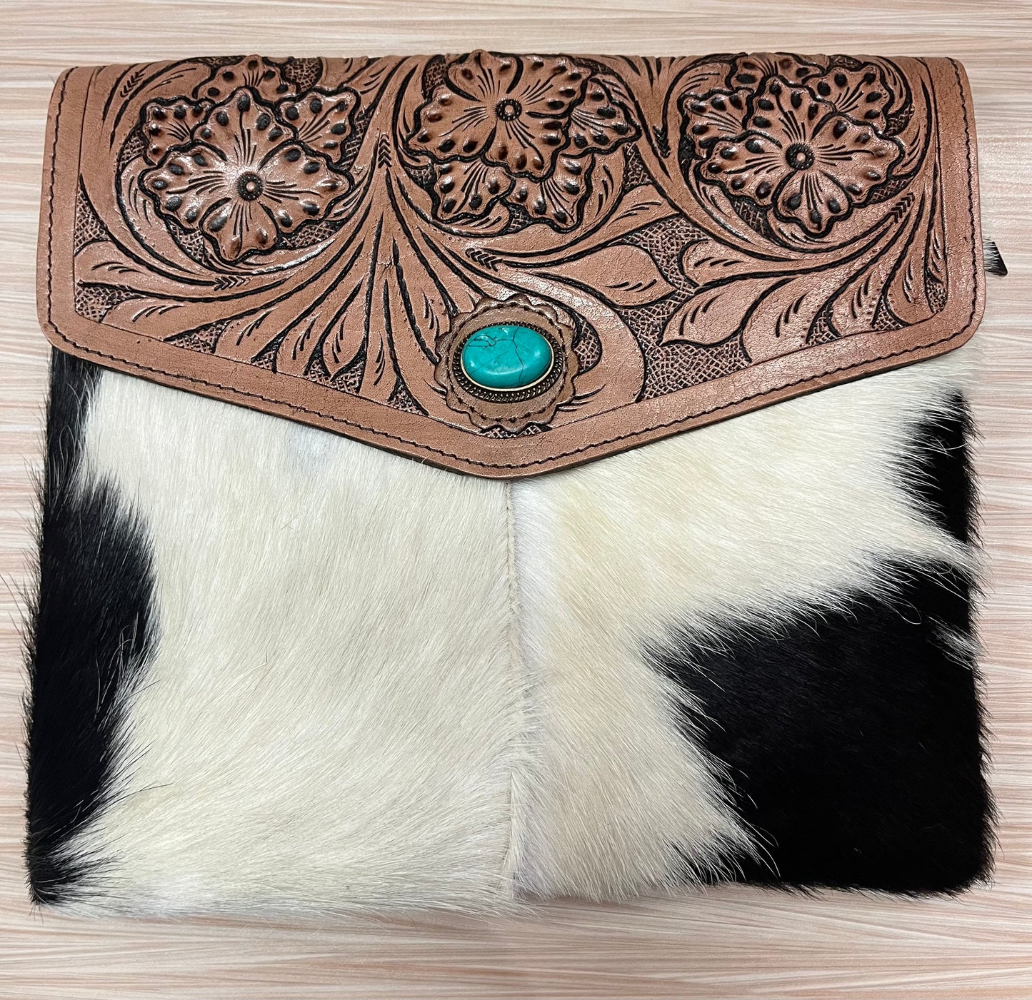 Western Purse-Turquoise Inlay Tooled Leather