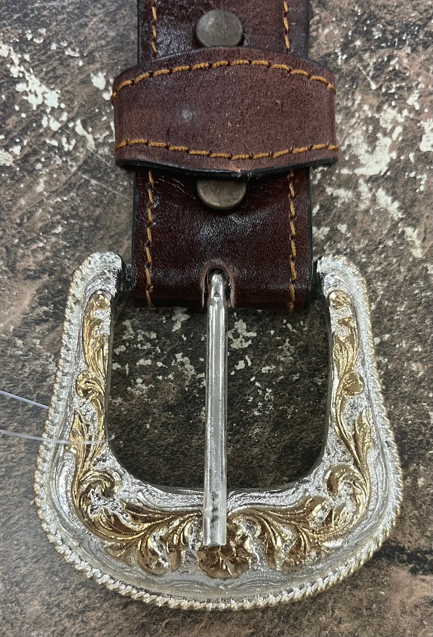 Hand-Tooled Leather Belt with Gem