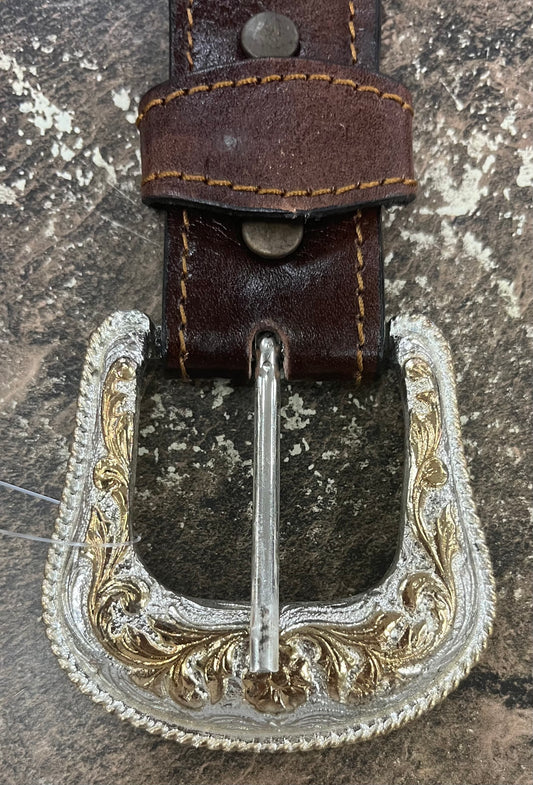 Hand-Tooled Leather Belt with Gem