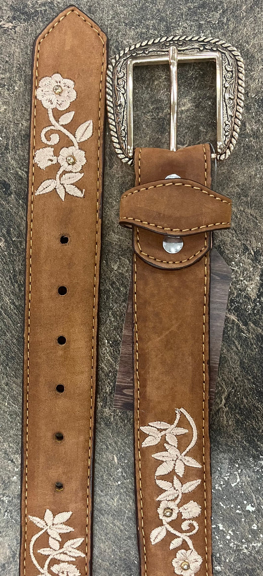 Rustic Floral Leather Belt