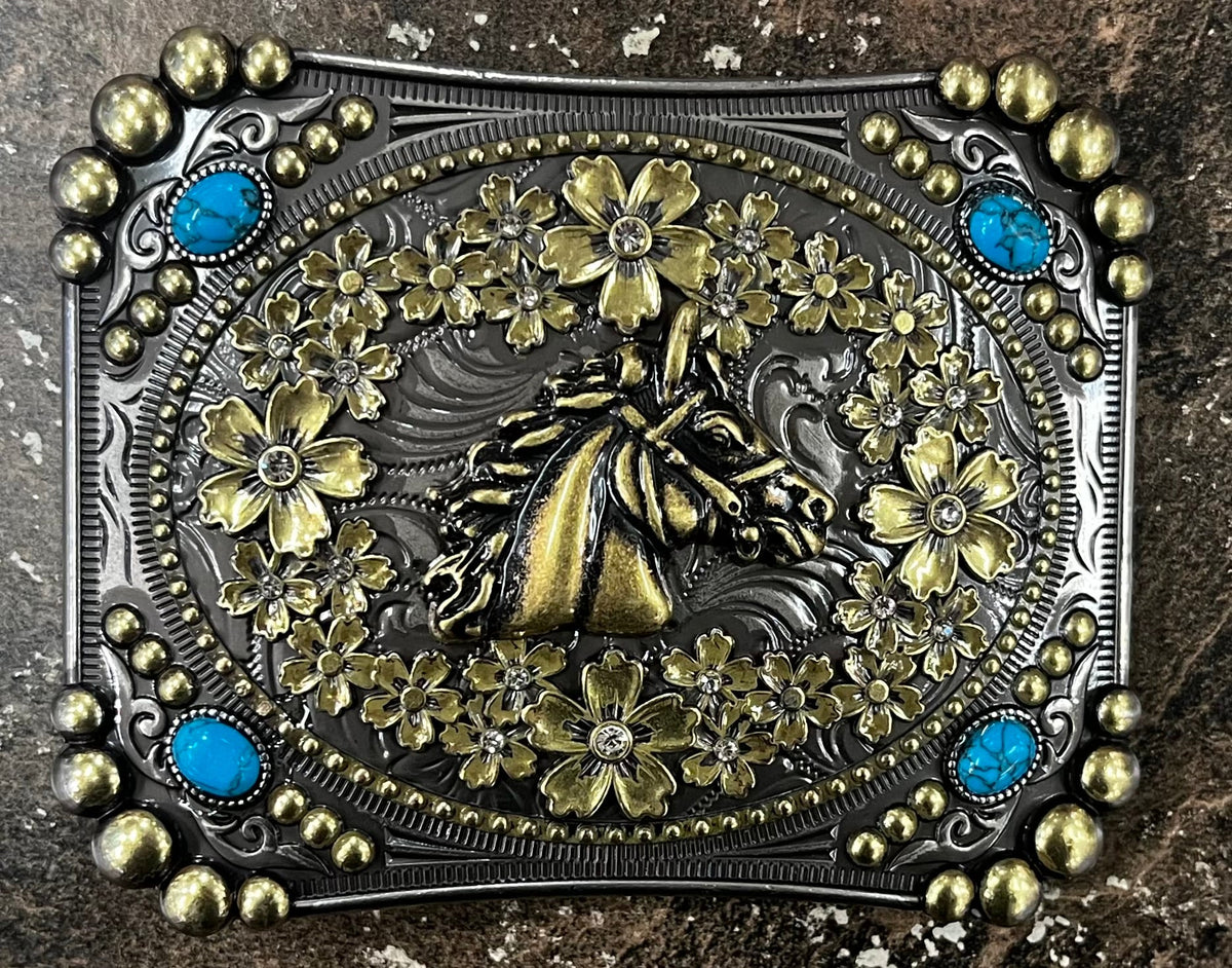 Floral Turquoise Western Buckle