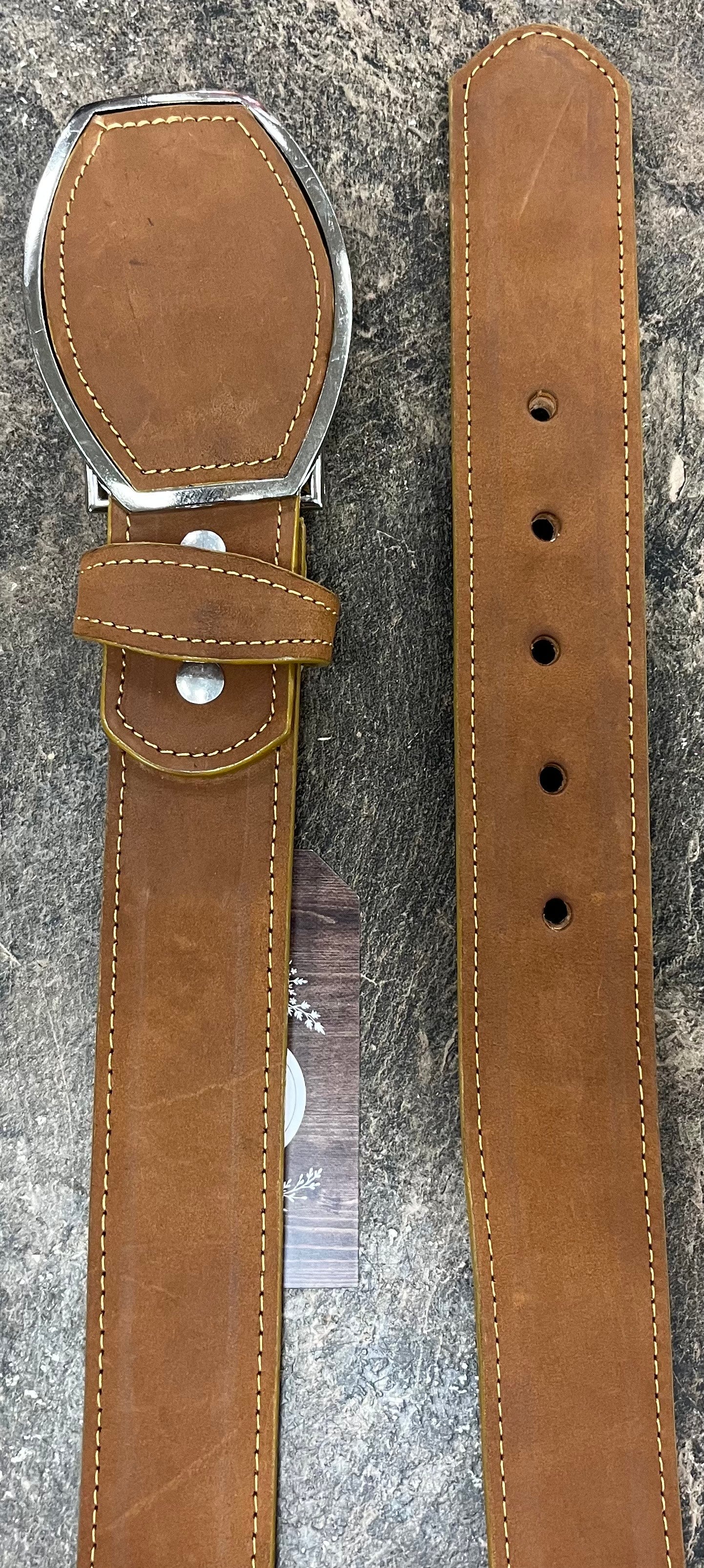 Oval Buckle Nobuck Leather Belt
