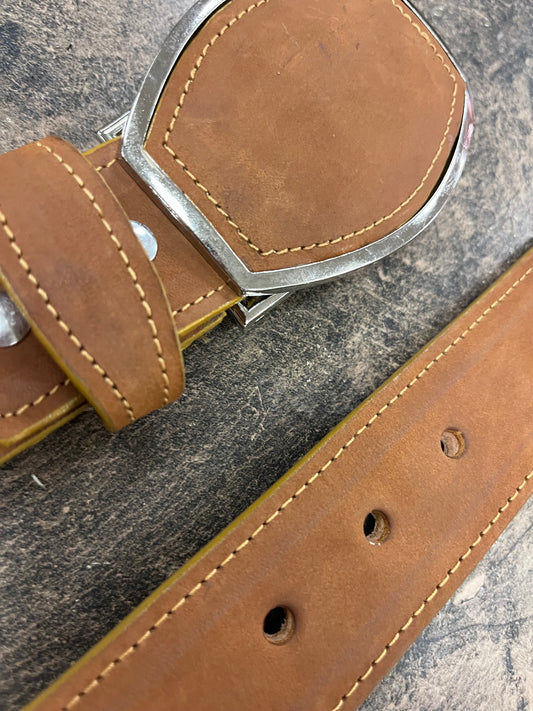 Oval Buckle Nobuck Leather Belt