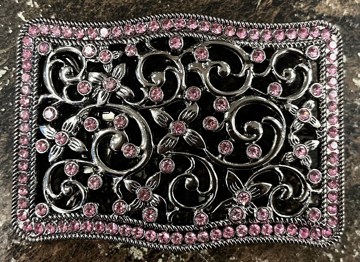Rhinestone Floral Filigree Western Buckle