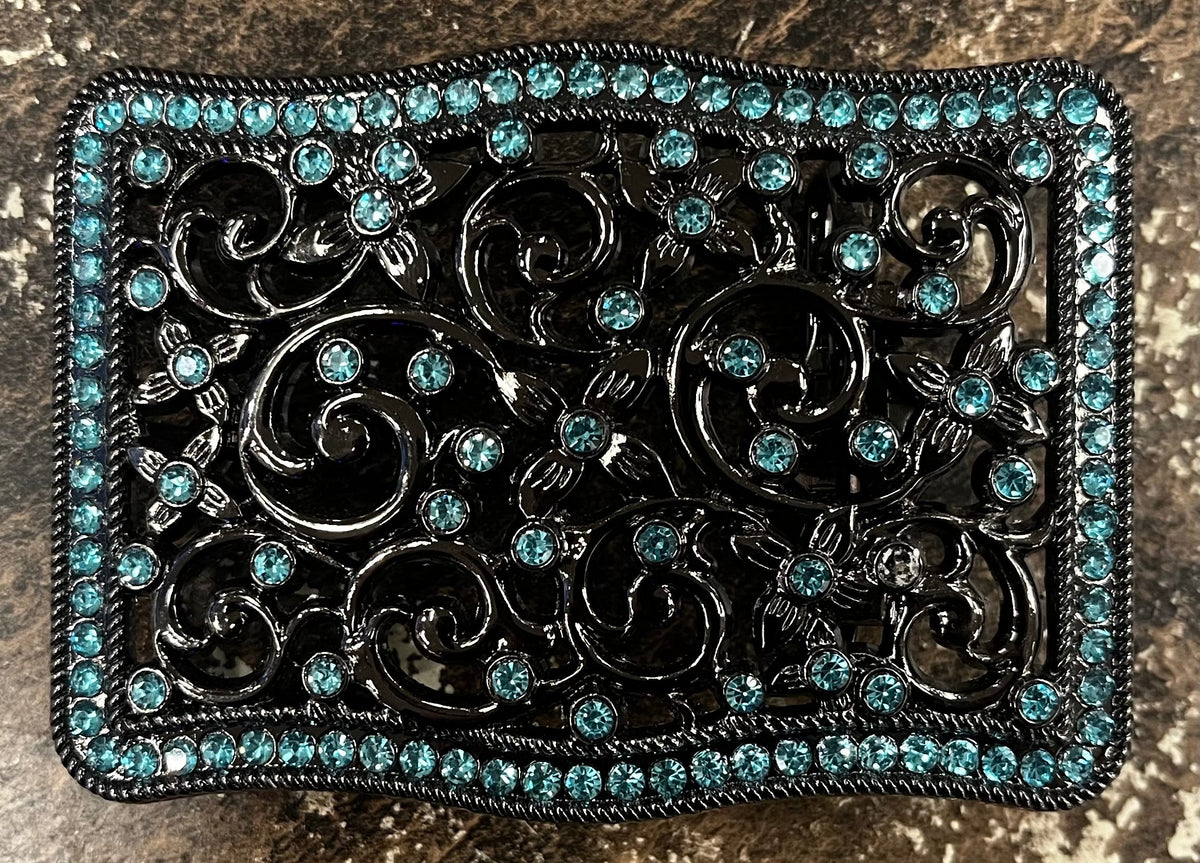 Rhinestone Floral Filigree Western Buckle