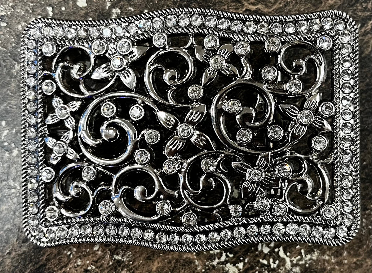 Rhinestone Floral Filigree Western Buckle