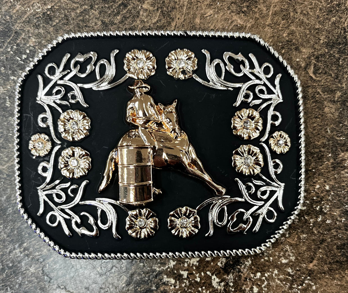 Black Floral Western Buckle