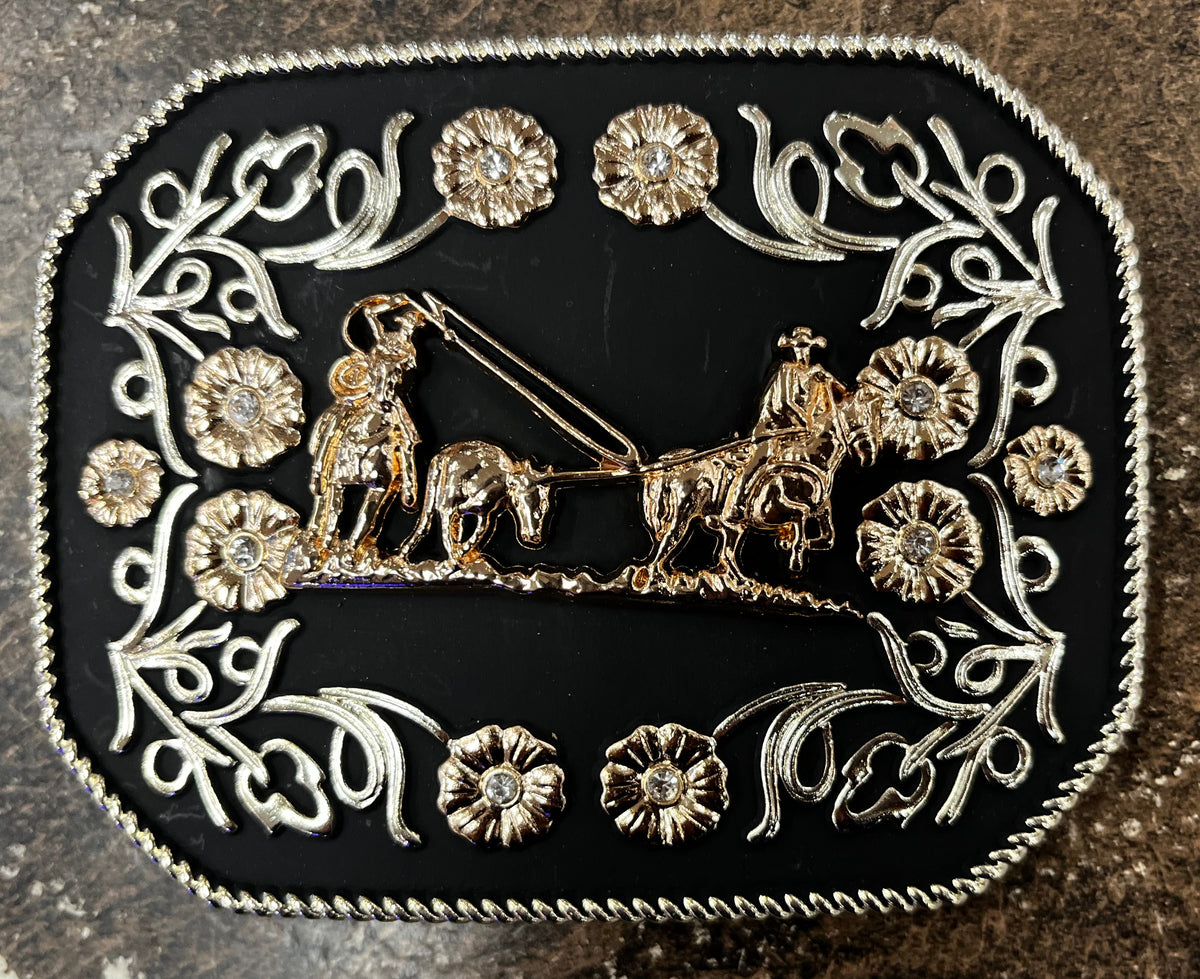 Black Floral Western Buckle