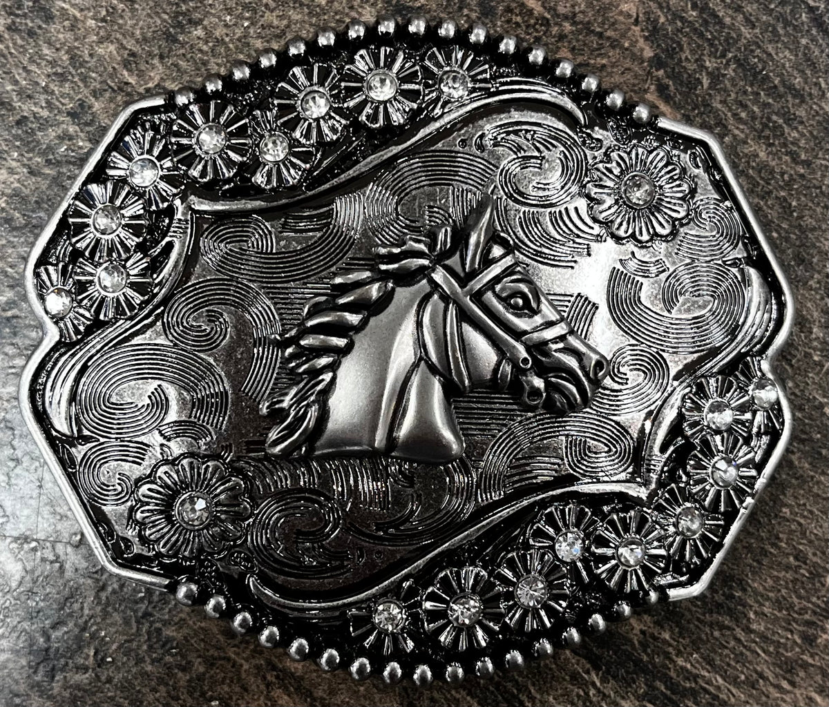 Floral Horse Head Western Buckle