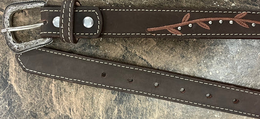Girl Floral Chocolate Leather Belt