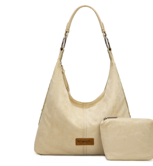 Wrangler Floral Tooled Hobo Bag with Pouch-Beige