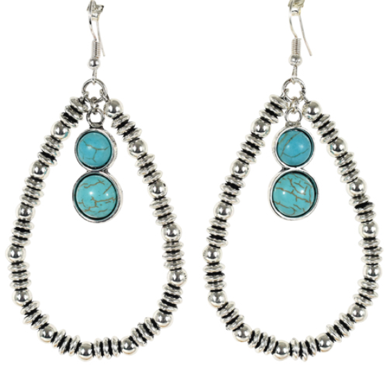 JUSTIN EARRINGS BEADED TEARDROP W/TURQ COLORED STONES