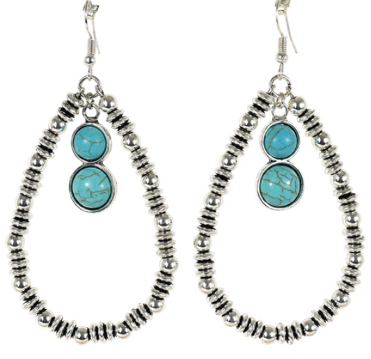 JUSTIN EARRINGS BEADED TEARDROP W/TURQ COLORED STONES