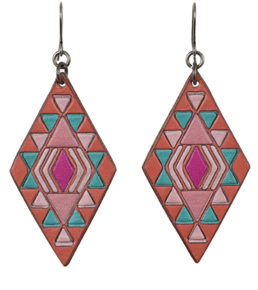 JUSTIN LADIES LEATHER EARRINGS DIAMOND SHAPE W/JEWEL TONES
