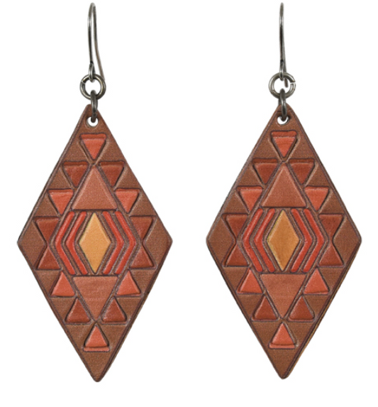 JUSTIN LADIES LEATHER EARRINGS DIAMOND SHAPE W/JEWEL TONES