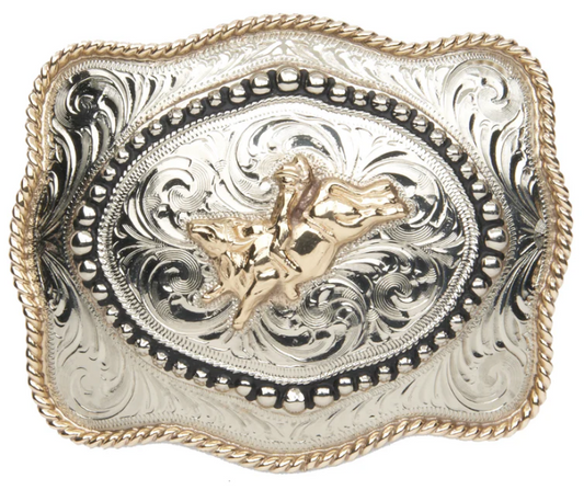 Hand-Finished Bull Rider with Inside Beaded Border Buckle