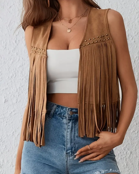 Western Cowgirl Fringe Studded Vest