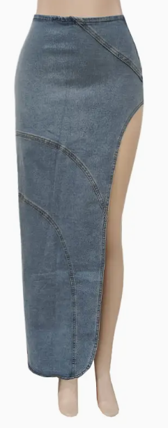 Country Cowgirl Coachella High Slit Denim Skirt