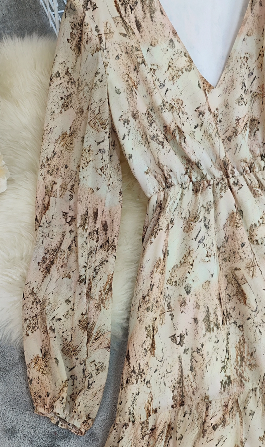 V-Neck Floral Printed Bohemian Layered Dress