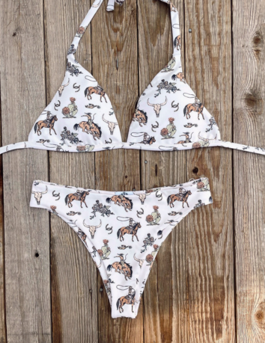 Western Horsehead Cactus Print Cowgirl Bikini Set