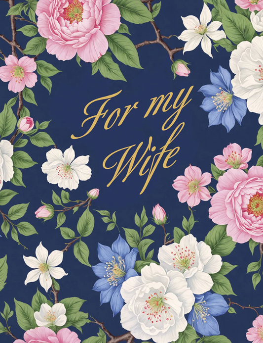 Card for Wife | Pink & Blue Flowers on Navy | Heartfelt Mother's Day Greeting Card
