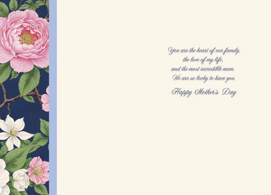 Card for Wife | Pink & Blue Flowers on Navy | Heartfelt Mother's Day Greeting Card