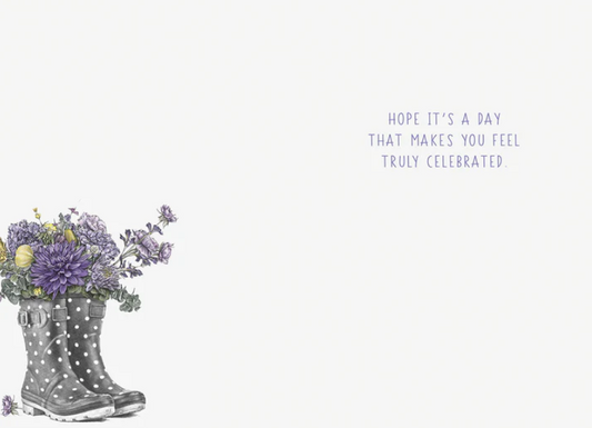 Rainboots With Flowers In Them Birthday Card