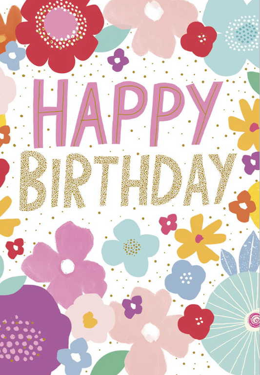 Happy Birthday Flowers Card - Joyful Floral Greeting | Lighthearted Birthday Greeting Card