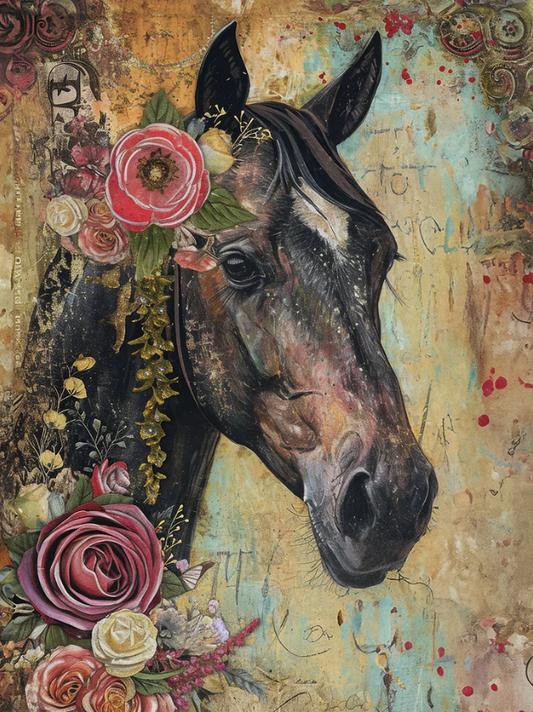 Artistic Floral Horse Birthday Card | Unique Birthday Greeting | Heartfelt Birthday Greeting Card