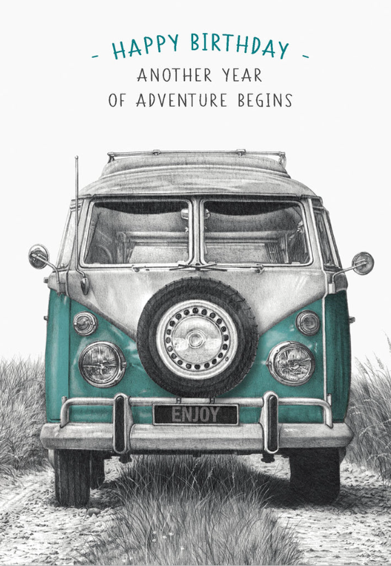 Volkswagon Bus W/Turquoise Highlight Birthday Card