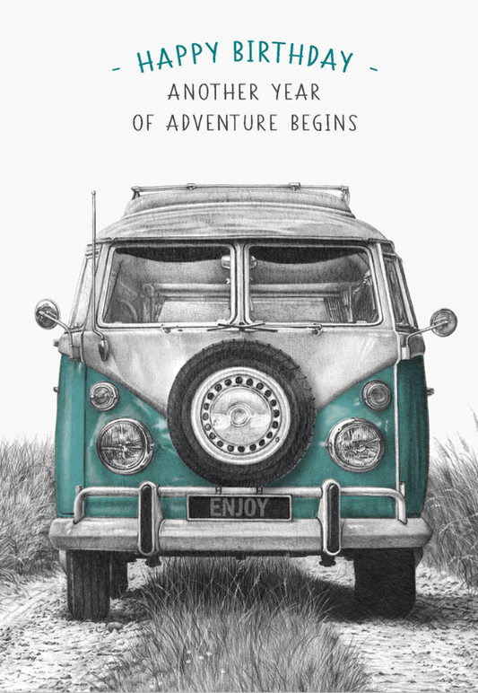 Volkswagon Bus W/Turquoise Highlight Birthday Card