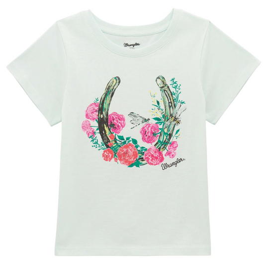 Girls Short Sleeve T-Shirt Flowers w/Horseshoe