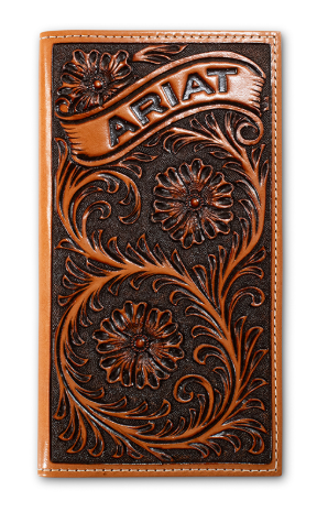 Ariat Mens Rodeo Style Wallet Floral Ariat Banner Tan