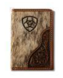 Ariat Mens Trifold Style Wallet Laser Etched Shield Brown