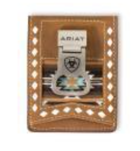 Ariat Mens Money Clip Style Wallet Southwestern Diamond Lacing Brown