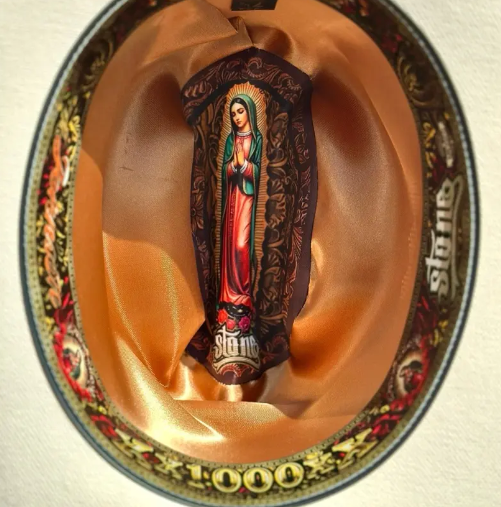 Stone 1000X chaparral telar 3” Virgen de Guadalupe Rancher Western Hat