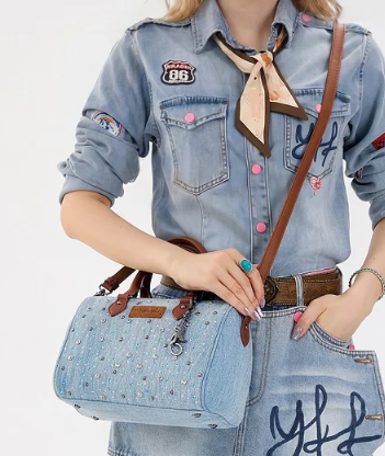 Wrangler Western Rhinestone Denim Boston Bag/Crossbody