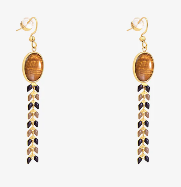 Wrangler 14K Gold Western Natural Stone Oval Shaped Dangle Statement Earring