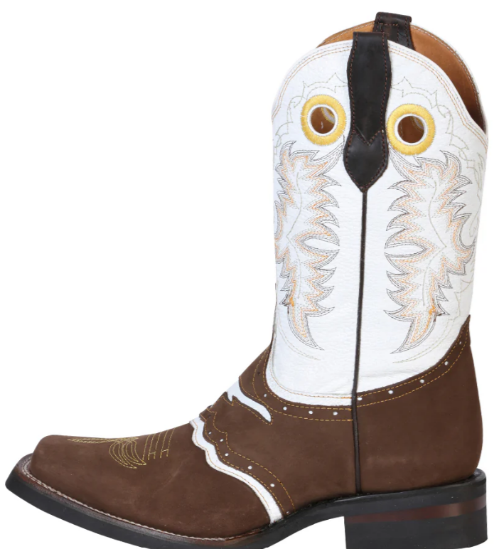 El General Men's Western Cowboy Boot - Crazy Nubuck Dark Brown w/Longhorn