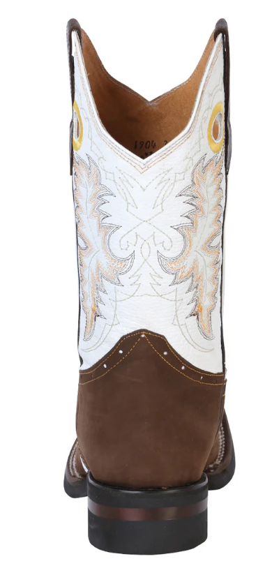 El General Men's Western Cowboy Boot - Crazy Nubuck Dark Brown w/Longhorn