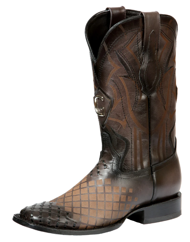 El General Men's Leather Boots Woven Lazer Pattern