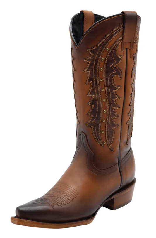 El General Women's Leather Traditional Cowgirl Boot Honey Brown