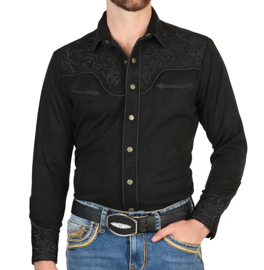 El General Men’s Suede Embroidered Snap Button Western Shirt