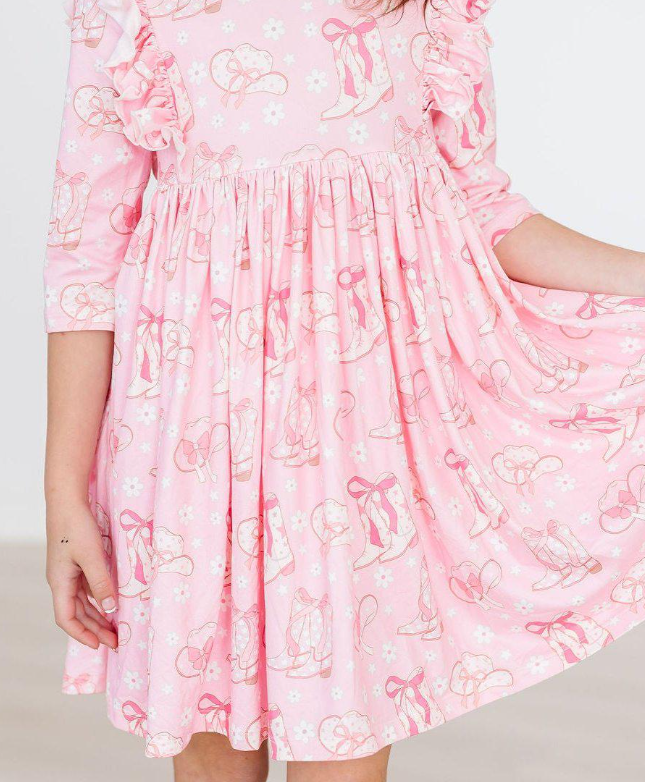 Mila & Rose Howdy 3/4 Sleeve Ruffle Twirl Dress