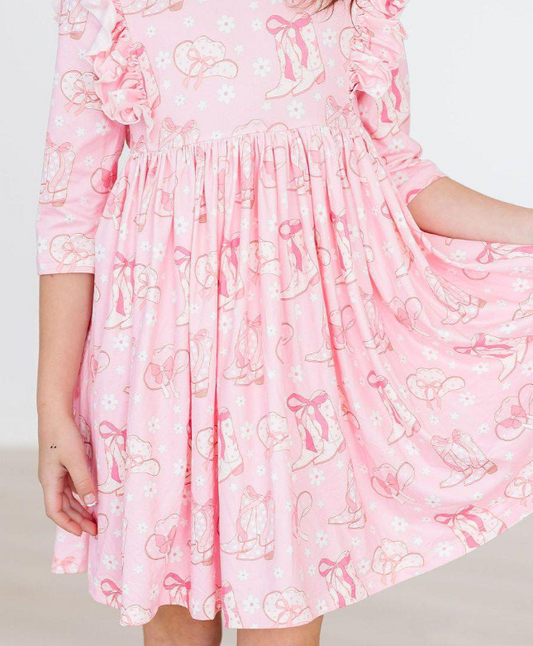 Mila & Rose Howdy 3/4 Sleeve Ruffle Twirl Dress