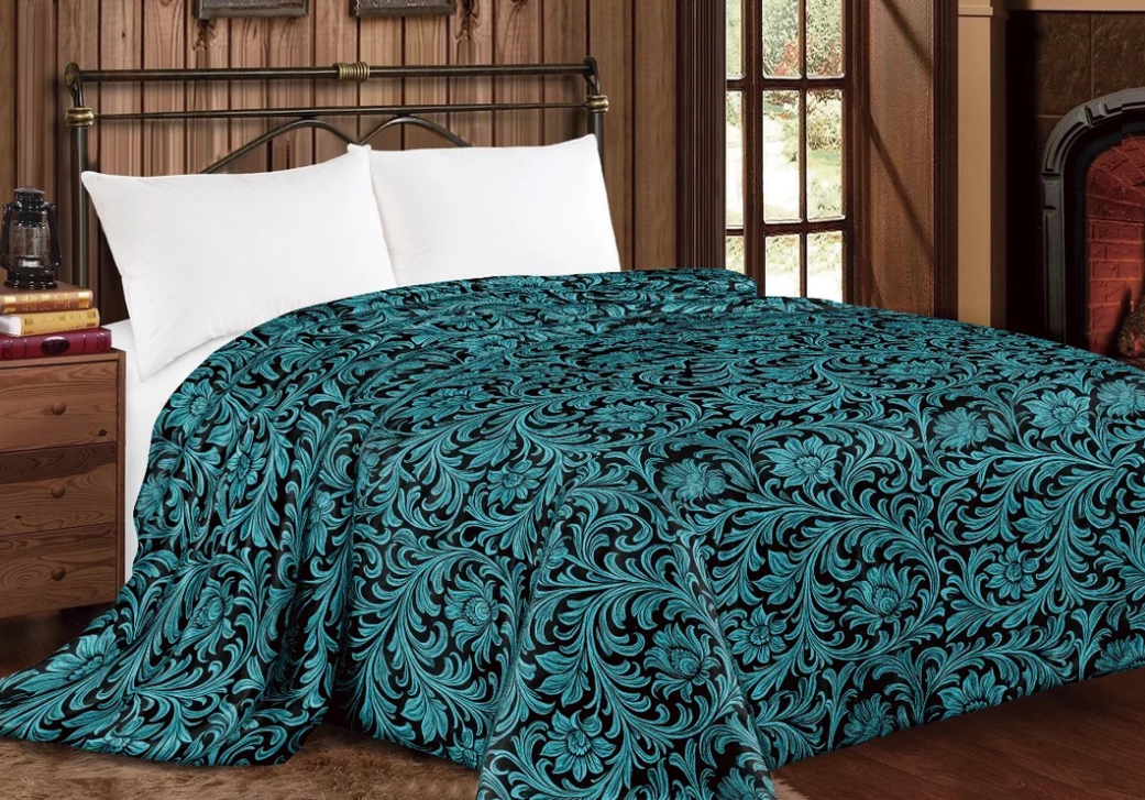 Western Linens Western Tooled Floral King Size Blanket