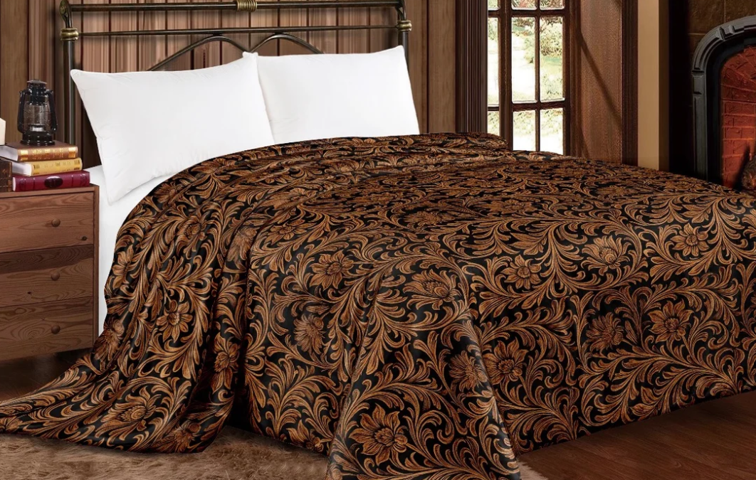 Western Linens Western Tooled Floral King Size Blanket